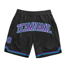 Load image into Gallery viewer, Custom Black Purple-Teal Authentic Throwback Basketball Shorts