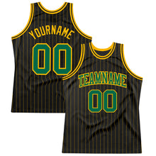 Load image into Gallery viewer, Custom Black Gold Pinstripe Kelly Green-Gold Authentic Basketball Jersey