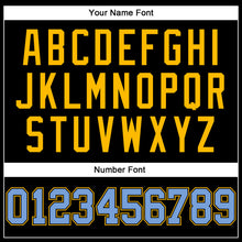 Load image into Gallery viewer, Custom Black Gold Pinstripe Light Blue-Gold Authentic Basketball Jersey