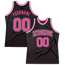 Load image into Gallery viewer, Custom Black Pink Pinstripe Pink-Black Authentic Basketball Jersey