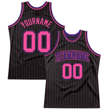 Load image into Gallery viewer, Custom Black Pink Pinstripe Pink-Purple Authentic Basketball Jersey