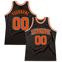 Load image into Gallery viewer, Custom Black Orange Pinstripe Orange-Black Authentic Basketball Jersey