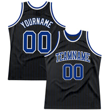 Load image into Gallery viewer, Custom Black Royal Pinstripe Royal-White Authentic Basketball Jersey