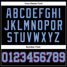 Load image into Gallery viewer, Custom Black Light Blue Pinstripe Light Blue-Pink Authentic Basketball Jersey