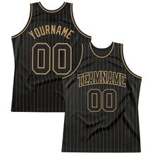 Load image into Gallery viewer, Custom Black Old Gold Pinstripe Black-Old Gold Authentic Basketball Jersey