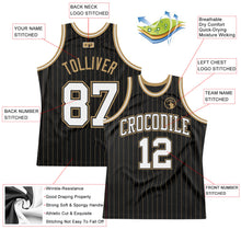 Load image into Gallery viewer, Custom Black Old Gold Pinstripe White-Old Gold Authentic Basketball Jersey