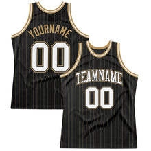 Load image into Gallery viewer, Custom Black Old Gold Pinstripe White-Old Gold Authentic Basketball Jersey