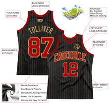 Load image into Gallery viewer, Custom Black Old Gold Pinstripe Red-Old Gold Authentic Basketball Jersey