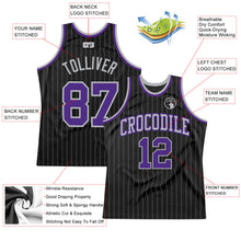 Load image into Gallery viewer, Custom Black Gray Pinstripe Purple-Gray Authentic Basketball Jersey