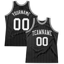 Load image into Gallery viewer, Custom Black White Pinstripe White Authentic Basketball Jersey