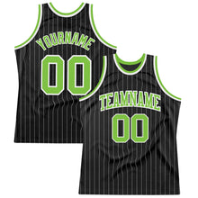 Load image into Gallery viewer, Custom Black White Pinstripe Neon Green-White Authentic Basketball Jersey