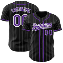 Load image into Gallery viewer, Custom Black White Pinstripe Purple Authentic Baseball Jersey