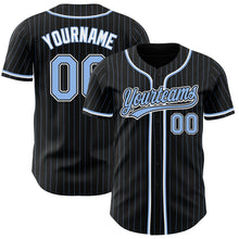 Load image into Gallery viewer, Custom Black Light Blue Pinstripe Light Blue-White Authentic Baseball Jersey