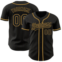 Load image into Gallery viewer, Custom Black Old Gold Pinstripe Black-Old Gold Authentic Baseball Jersey
