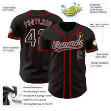 Load image into Gallery viewer, Custom Black Red Pinstripe Black Authentic Baseball Jersey
