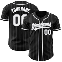Load image into Gallery viewer, Custom Black Gray Pinstripe White Authentic Baseball Jersey