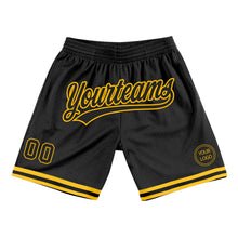 Load image into Gallery viewer, Custom Black Gold Authentic Throwback Basketball Shorts