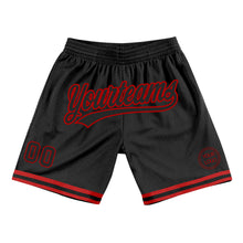 Load image into Gallery viewer, Custom Black Red Authentic Throwback Basketball Shorts