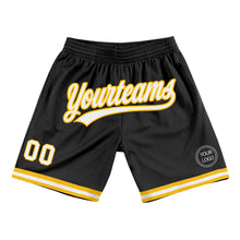 Load image into Gallery viewer, Custom Black White-Gold Authentic Throwback Basketball Shorts