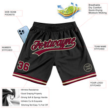 Load image into Gallery viewer, Custom Black Maroon-Cream Authentic Throwback Basketball Shorts