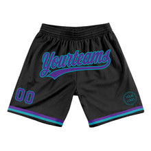 Load image into Gallery viewer, Custom Black Purple-Teal Authentic Throwback Basketball Shorts