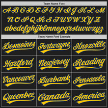 Load image into Gallery viewer, Custom Black Royal Pinstripe Royal-Yellow Authentic Baseball Jersey