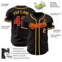Load image into Gallery viewer, Custom Black Red Pinstripe Red-Yellow Authentic Baseball Jersey