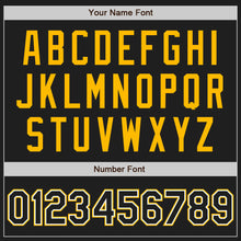 Load image into Gallery viewer, Custom Black Gold Pinstripe Black-White Authentic Baseball Jersey