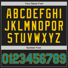 Load image into Gallery viewer, Custom Black Yellow Pinstripe Teal Authentic Baseball Jersey