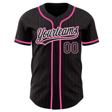 Load image into Gallery viewer, Custom Black Pink Pinstripe Black-White Authentic Baseball Jersey