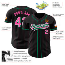 Load image into Gallery viewer, Custom Black Pink Pinstripe Pink-Kelly Green Authentic Baseball Jersey
