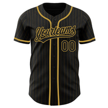 Load image into Gallery viewer, Custom Black Old Gold Pinstripe Black Authentic Baseball Jersey