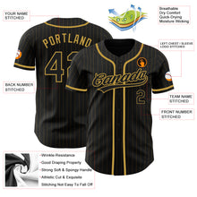 Load image into Gallery viewer, Custom Black Old Gold Pinstripe Black Authentic Baseball Jersey