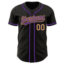 Load image into Gallery viewer, Custom Black Old Gold Pinstripe Old Gold-Purple Authentic Baseball Jersey