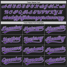 Load image into Gallery viewer, Custom Black Gray Pinstripe Purple Authentic Baseball Jersey