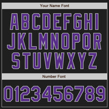 Load image into Gallery viewer, Custom Black Gray Pinstripe Purple Authentic Baseball Jersey