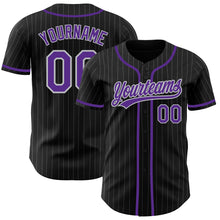 Load image into Gallery viewer, Custom Black Gray Pinstripe Purple Authentic Baseball Jersey