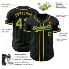 Load image into Gallery viewer, Custom Black Kelly Green Pinstripe Old Gold Authentic Baseball Jersey