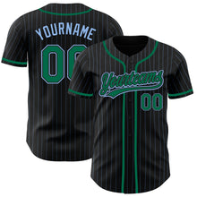Load image into Gallery viewer, Custom Black Light Blue Pinstripe Kelly Green Authentic Baseball Jersey