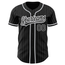 Load image into Gallery viewer, Custom Black White Pinstripe Black-Gray Authentic Baseball Jersey