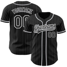 Load image into Gallery viewer, Custom Black White Pinstripe Black-Gray Authentic Baseball Jersey
