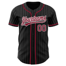Load image into Gallery viewer, Custom Black White Pinstripe Crimson Authentic Baseball Jersey