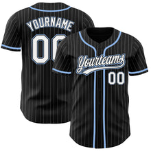 Load image into Gallery viewer, Custom Black White Pinstripe White-Light Blue Authentic Baseball Jersey