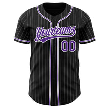 Load image into Gallery viewer, Custom Black White Pinstripe Purple Authentic Baseball Jersey