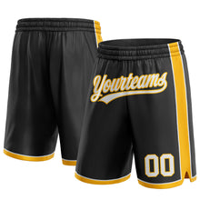 Load image into Gallery viewer, Custom Black White-Gold Authentic Basketball Shorts