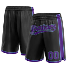 Load image into Gallery viewer, Custom Black Purple-Light Blue Authentic Basketball Shorts