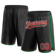 Load image into Gallery viewer, Custom Black Red-Kelly Green Authentic Basketball Shorts