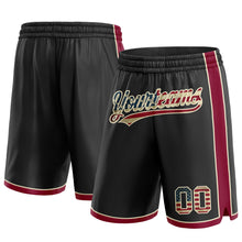 Load image into Gallery viewer, Custom Black Vintage USA Flag Maroon-Cream Authentic Basketball Shorts