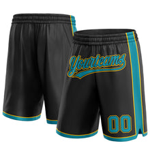 Load image into Gallery viewer, Custom Black Teal-Yellow Authentic Basketball Shorts
