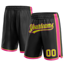 Load image into Gallery viewer, Custom Black Neon Yellow-Pink Authentic Basketball Shorts